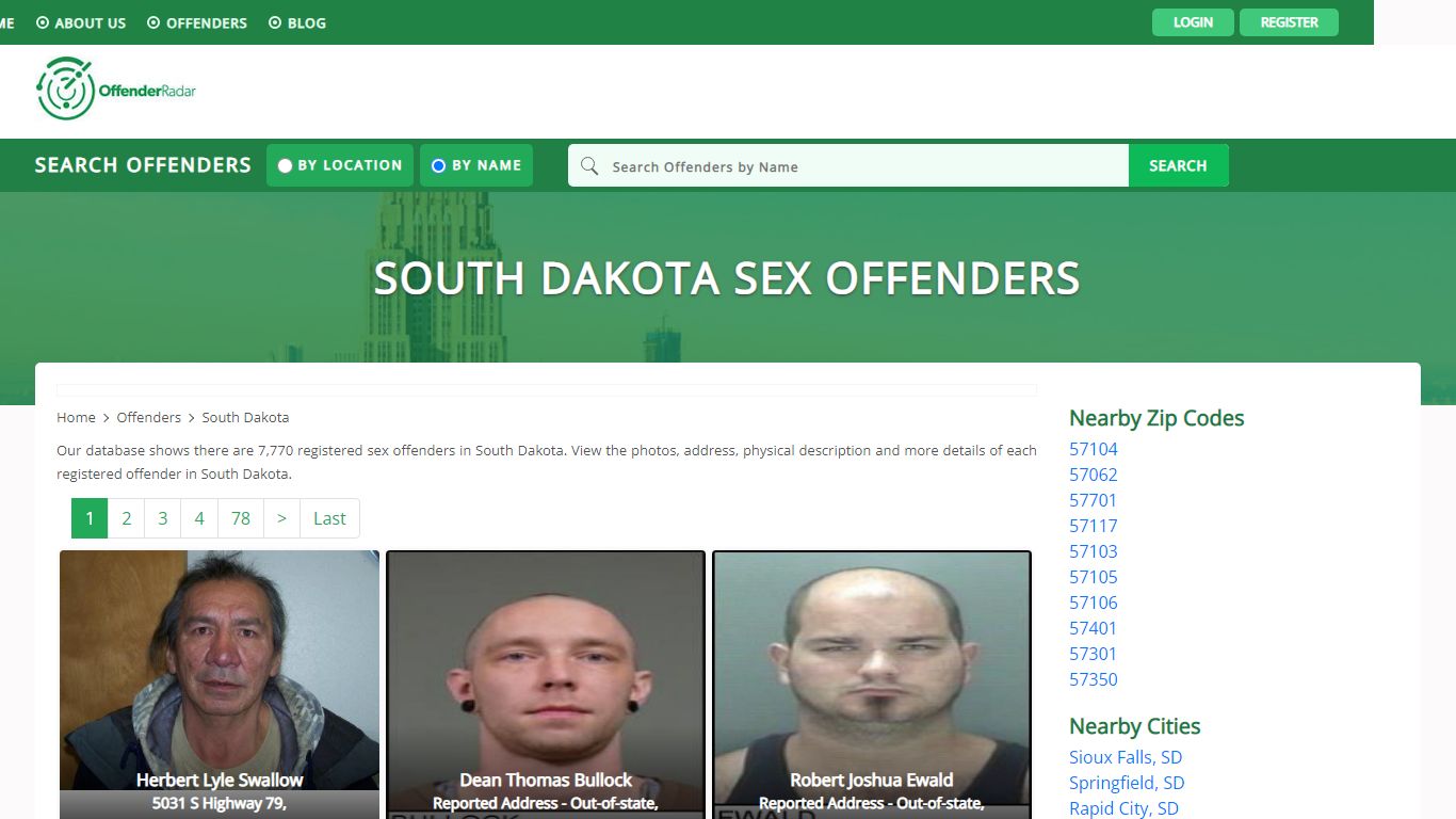 South Dakota Sex Offenders Registry and database at Offender Radar